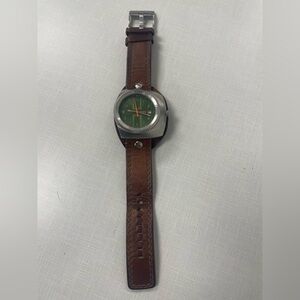 Diesel Green Dial Brown Leather Watch
